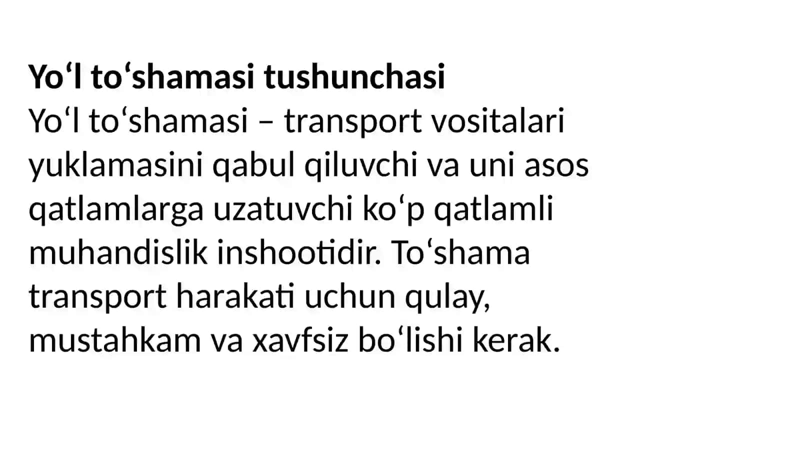 Yo‘l to‘shamasi va transport vositalari yuklamasi 3