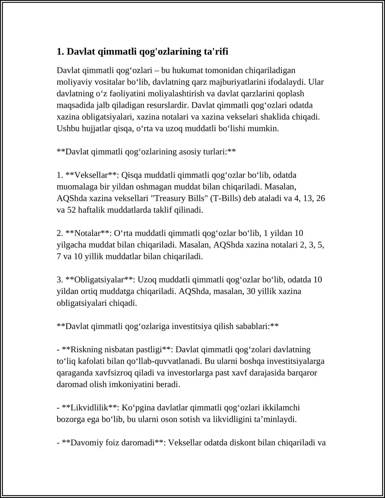 DAVLAT QIMMATLI QOG‘OZLARI VA ULARNING TASNIFLANISHI 3