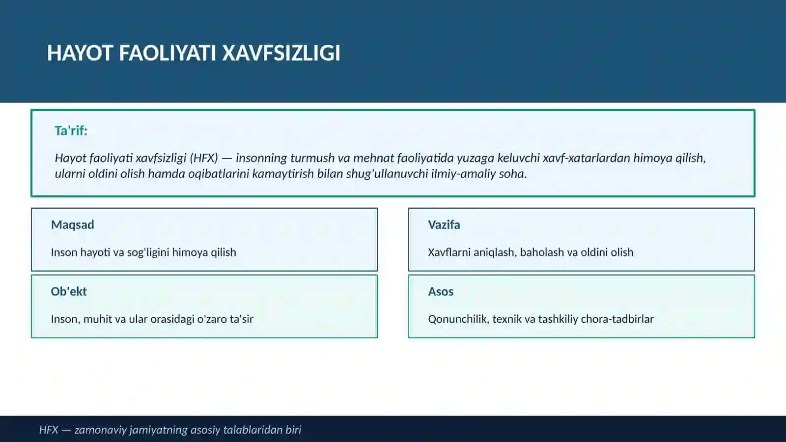 Hayot faoliyati xavfsizligini ta'minlash asoslari. Ishlab chiqarish muhitida inson omili. Davolash-p 3