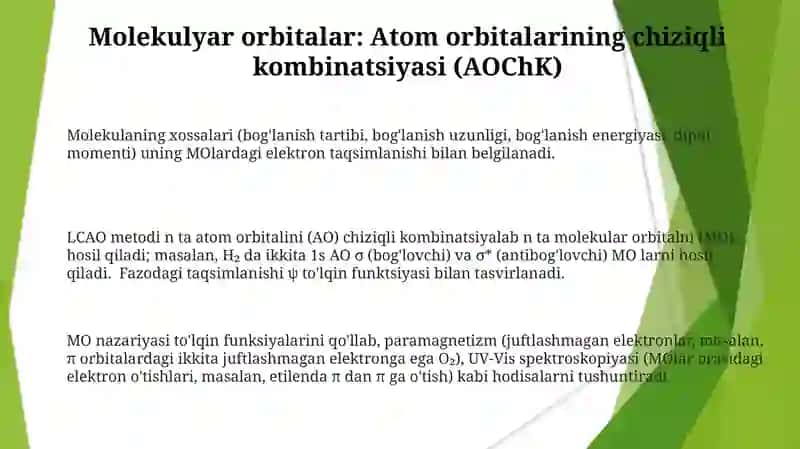 Elektron to'loqin funksiyasi tavsiflovchi molekulyar xossalar 3