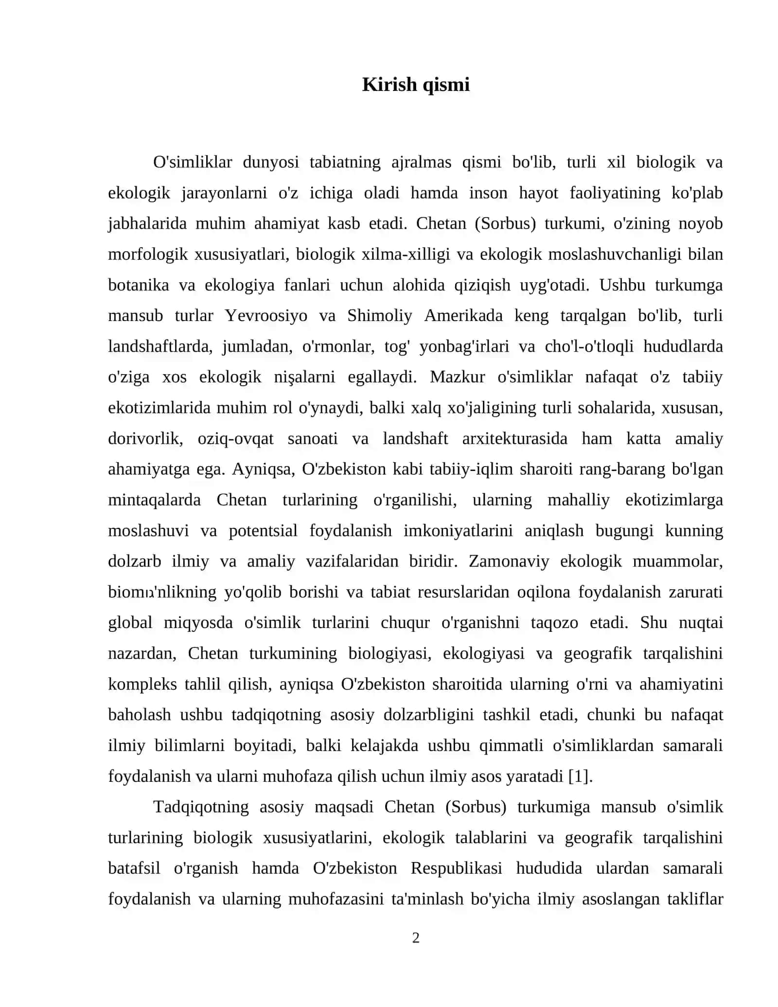 Chetan (Sorbus) turkumi turlarining biologiyasi, ekologiyasi va geografik tarqalishi. 3