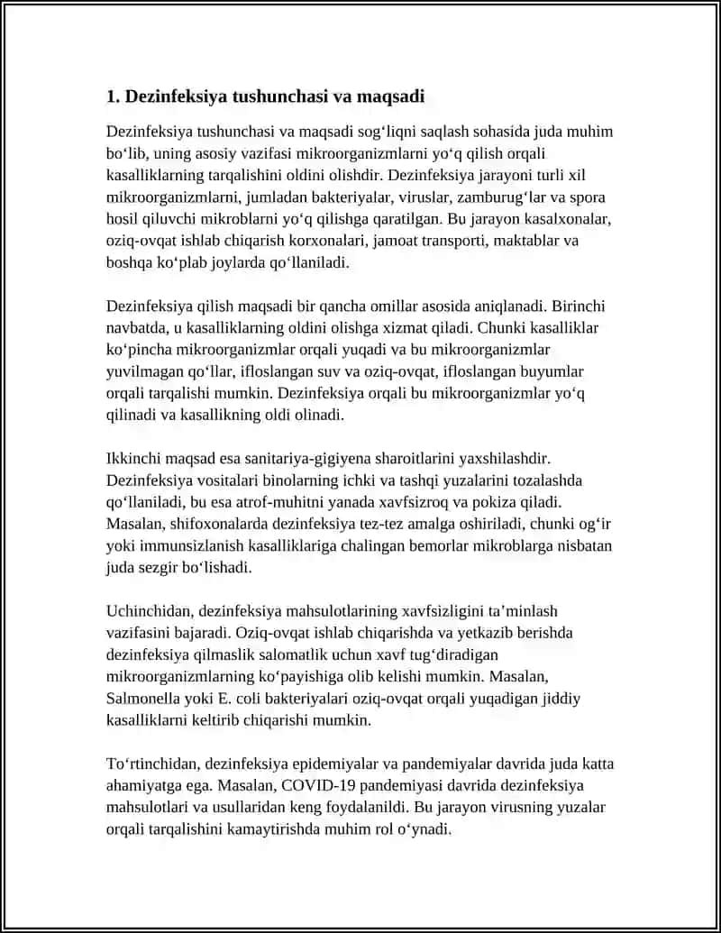 DEZINFEKSIYA TASNIFI. DEZINFEKSIYA TURLARI. ASBOB VA ANJOMLAR DEZINFEKSIYASI 3