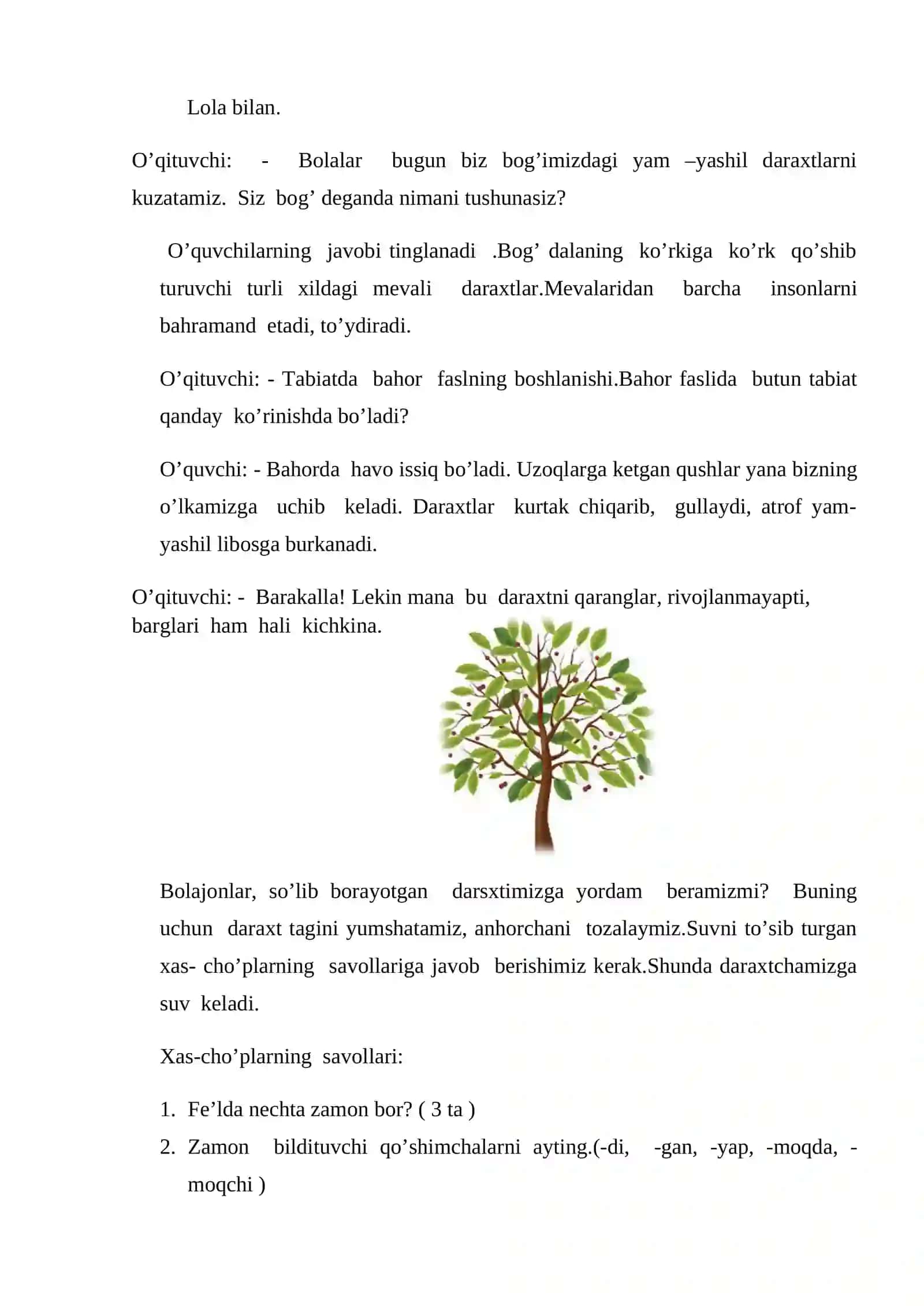 4-sinf Ona tili fanidan Hozirgi zamon fe'li mavzusida dars ishlanma 3