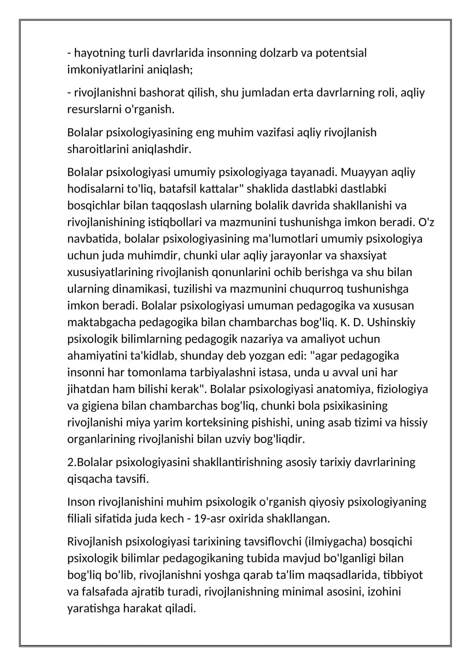 Bolalar psixologiyasi va psixodiagnostikasi fanining predmeti. Fanning asosiy tamoyillari va tushunchalari 3