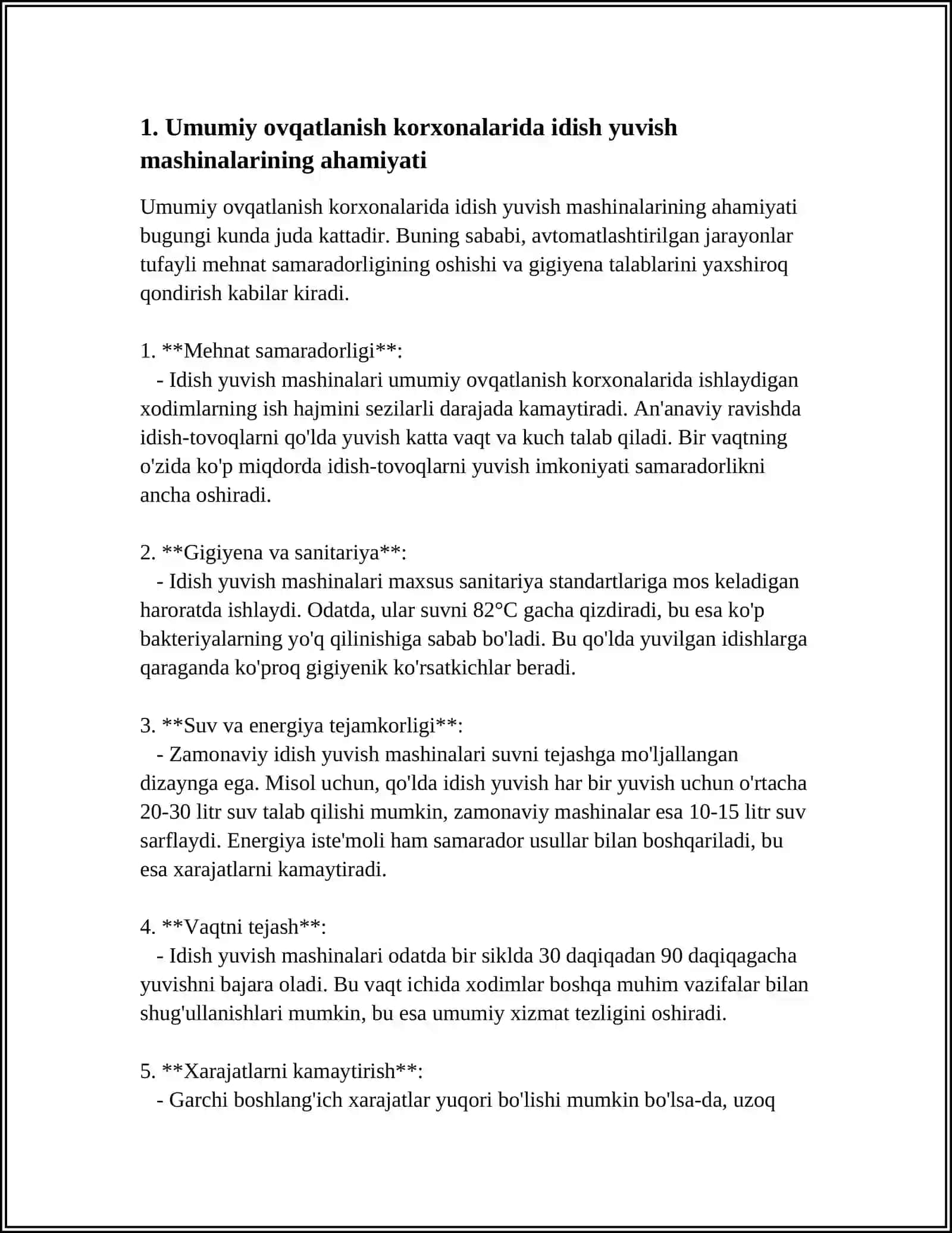 UMUMIY OVQATLANISH KORXONALARIDA IDISH YUVISH MASHINALARINING QO‘LLANILISHI,UNING TURLARI,QURILMANING TEXNIK TAVSIFI 3