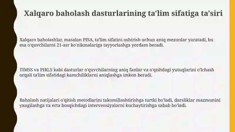 Xalqaro baholash dasturlarining ta'lim sifatiga va mazmuniga ta'siri 3