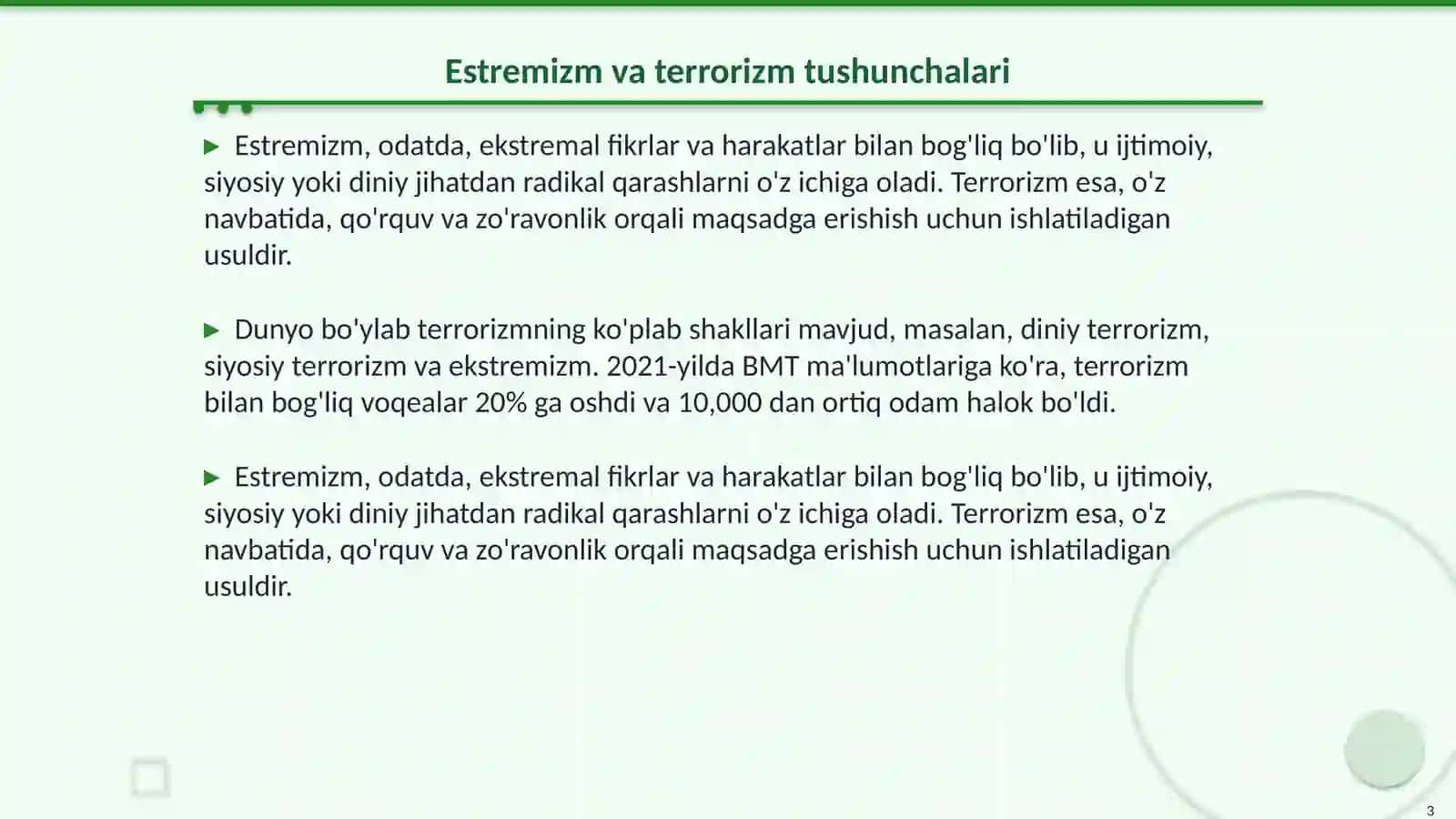Estremizm va terrorizmning mohiyati va uning jamiyatdagi barqarorligiga tahdidi 3