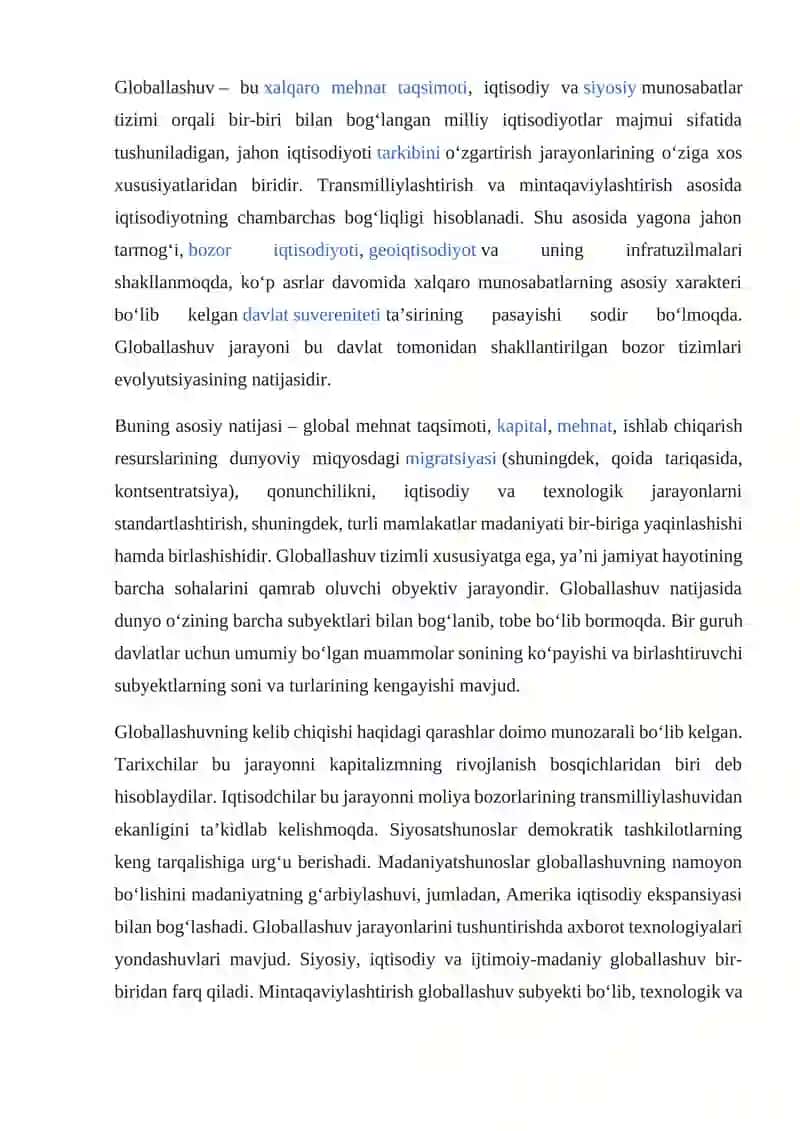 Globalizatsiya jarayonlarining investitsiyani rivojlantirishga ta’siri 3