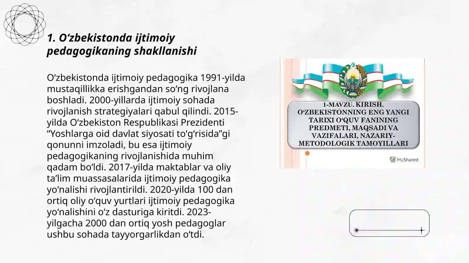 Oʻzbekistonda ijtimoiy pedagogikaning rivojlanish tarixi 3