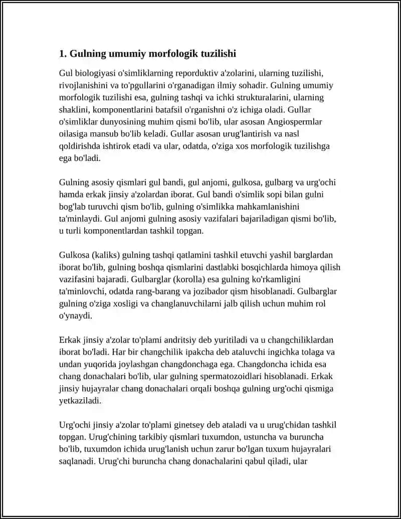 GUL BIOLOGIYASI:TUZILISHI RUPRODUKTIV A'ZOLAR RIVOJLANISHI VA TO'PGULLAR 3