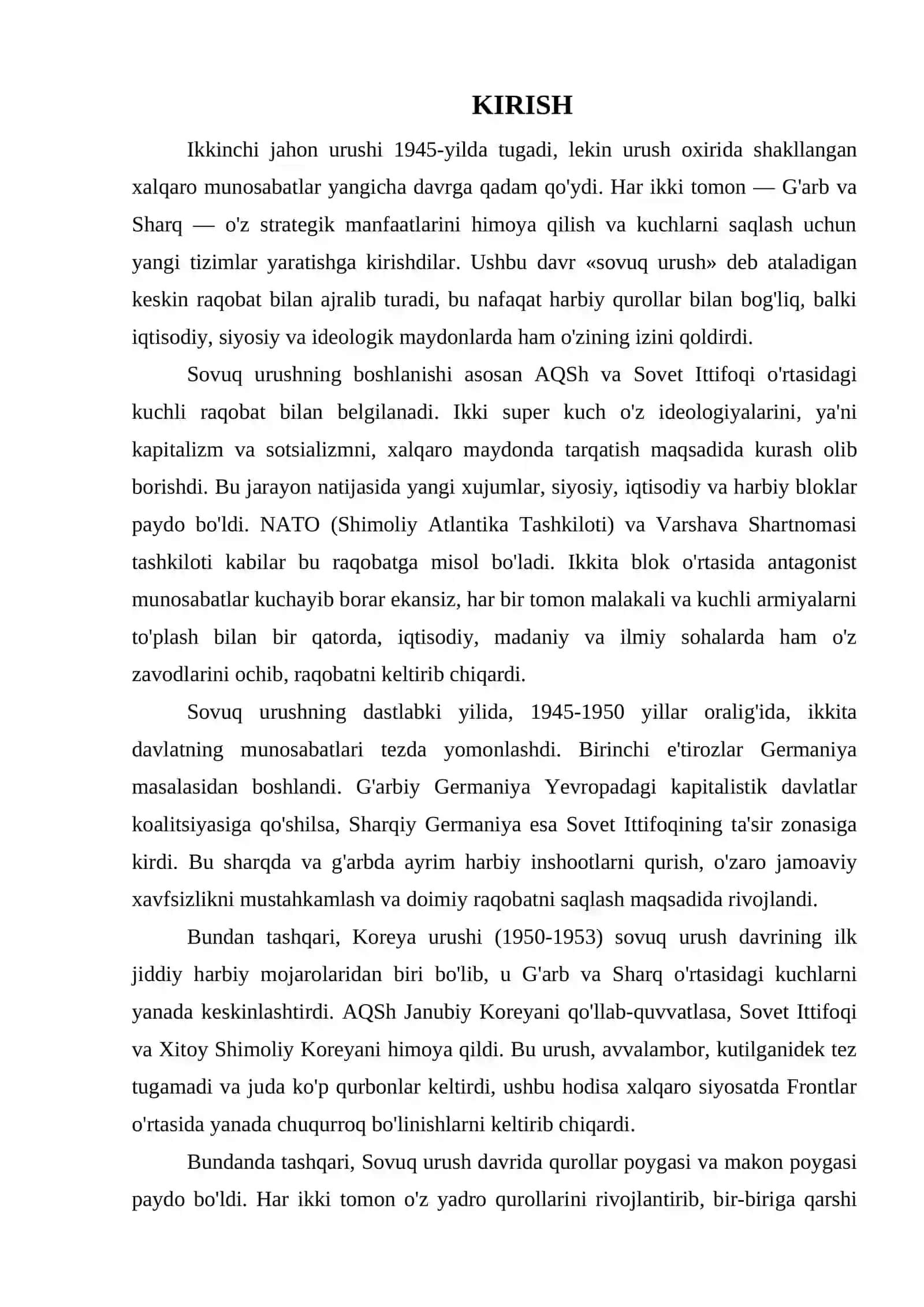 IKKINCHI JAHON URUSHIDAN KEYINGI XALQARO MUNOSABATLAR «SOVUQ URUSH»NING BOSHLANISHI 10- SINF 3