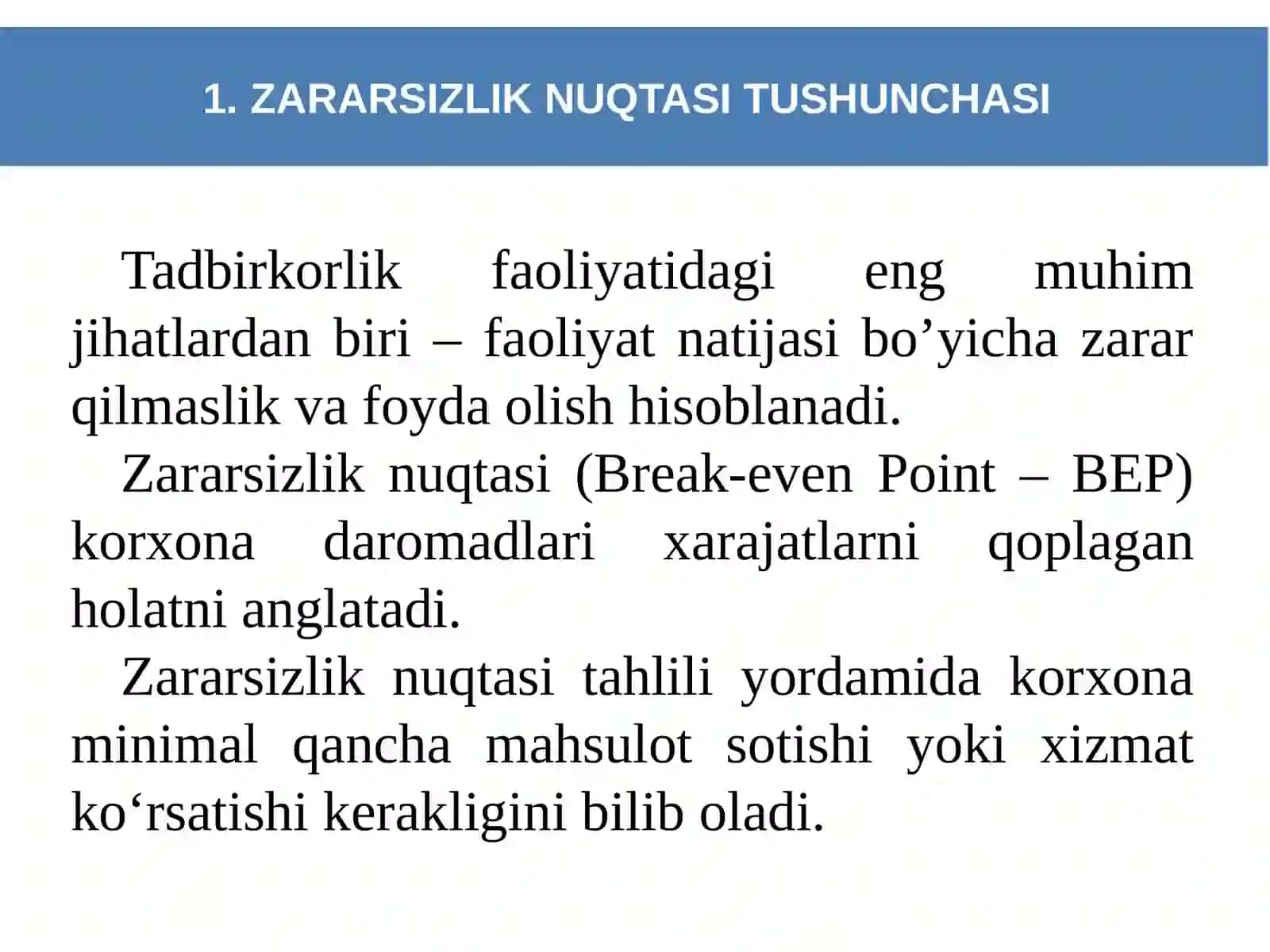 Zararsizlik nuqtasi tahlili 3