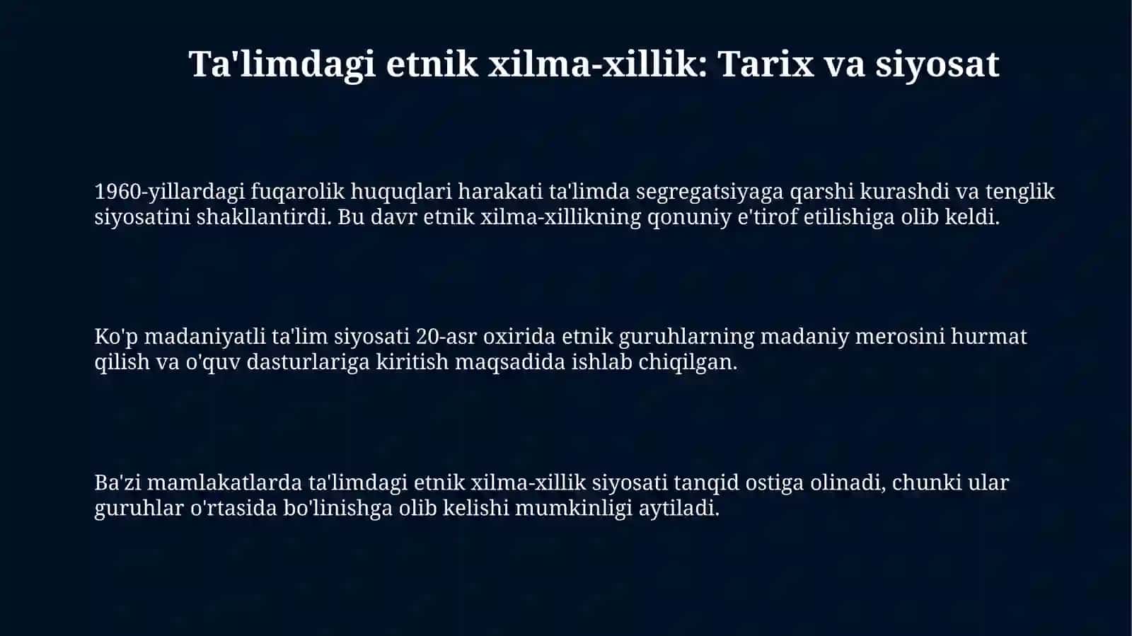 Etnik xilma-xillik va ta'lim siyosati: Tarixiy kontekst va evolyutsiya 3