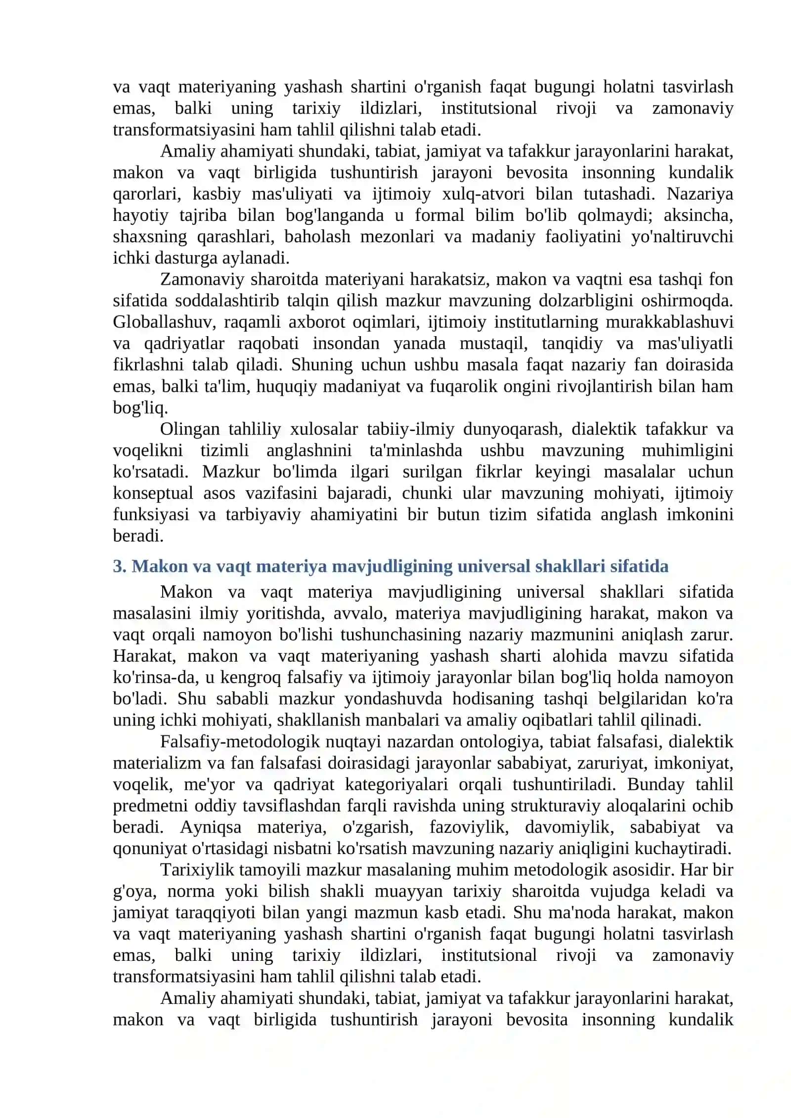 Mavzu: HARAKAT, MAKON VA VAQT MATERIYANING YASHASH SHARTI 3