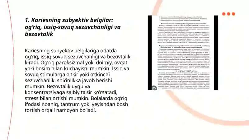Kareisni obyektiv va subyektiv belgilari va sut tishlarda uchraydigon karies turlari 3