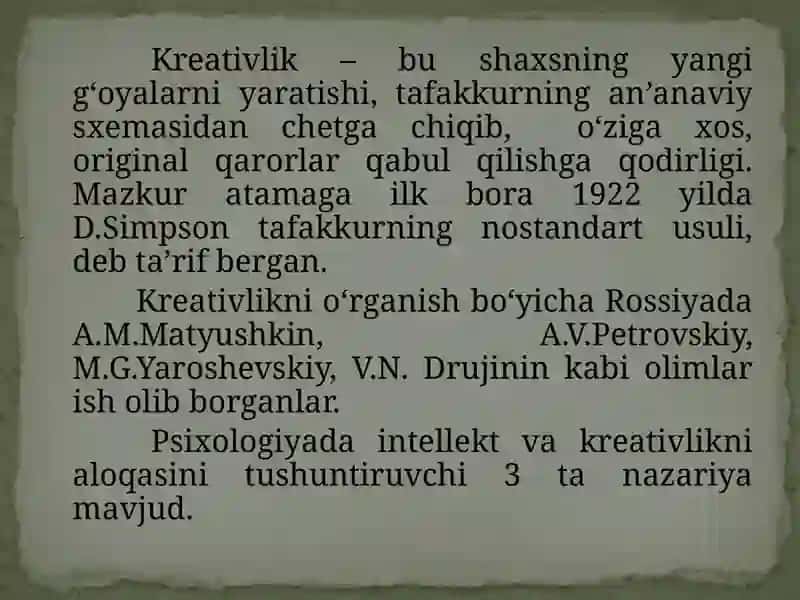 INTELLEKT VA KREATIVLIK NAZARIYASI 3