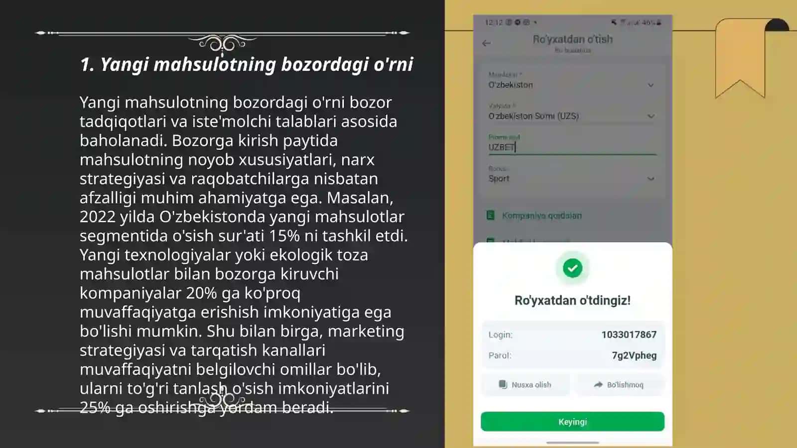 Yangi mahsulotning bozordagi o'rni 3