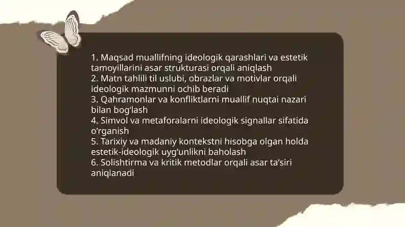 Tanlangan badiiy asarlarni estetikgʻoyaviy jihatdan tahlil qilish 3