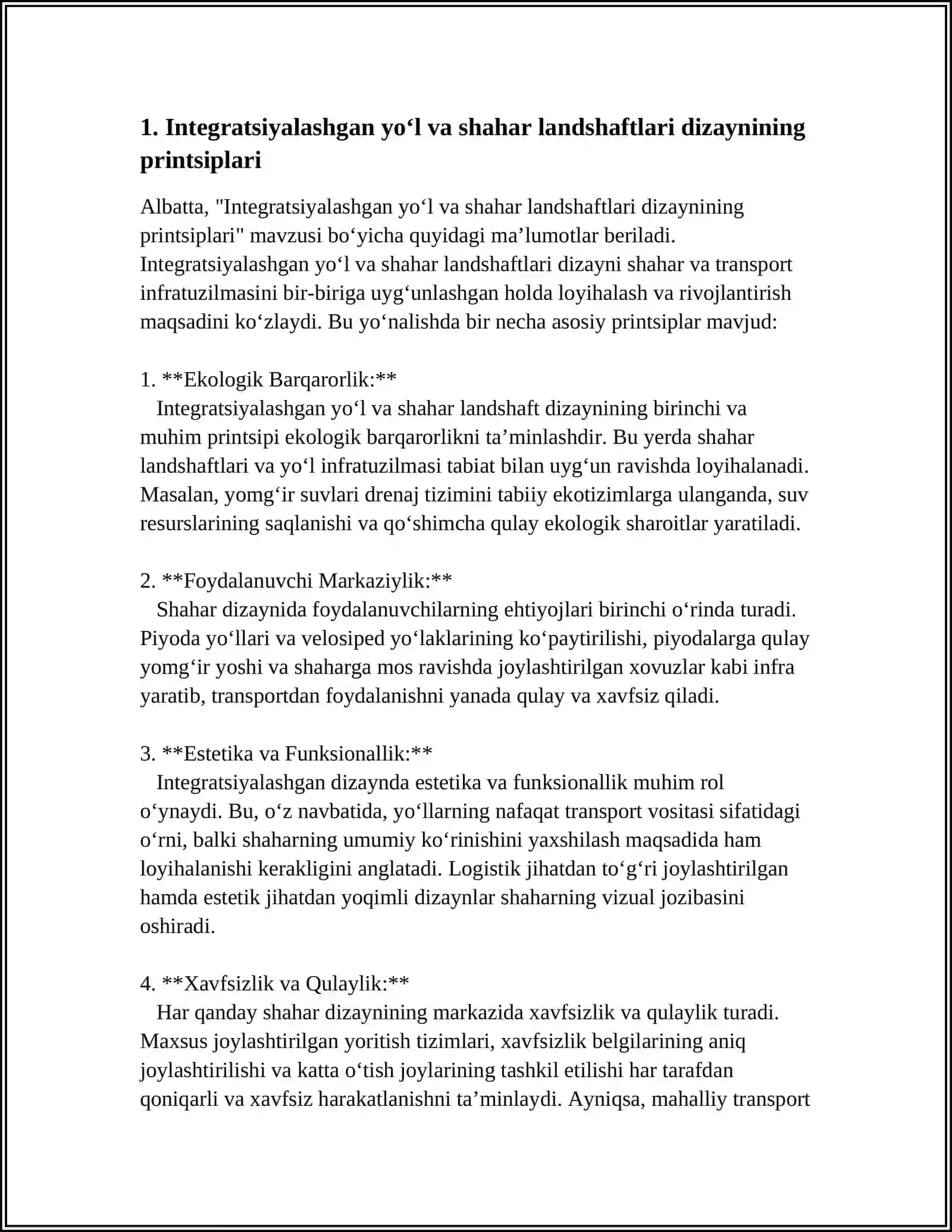 URBANISTIKA VA YOʻL LANDSHAFTINING INTEGRATSIYALASHGAN YONDASHUVI 3