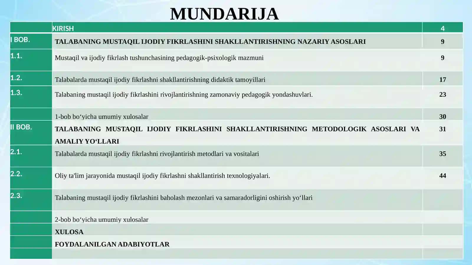 "Talabalarning mustaqil, ijodiy fikrlashini shakllantirish va rivojlantirish texnikasi" 3