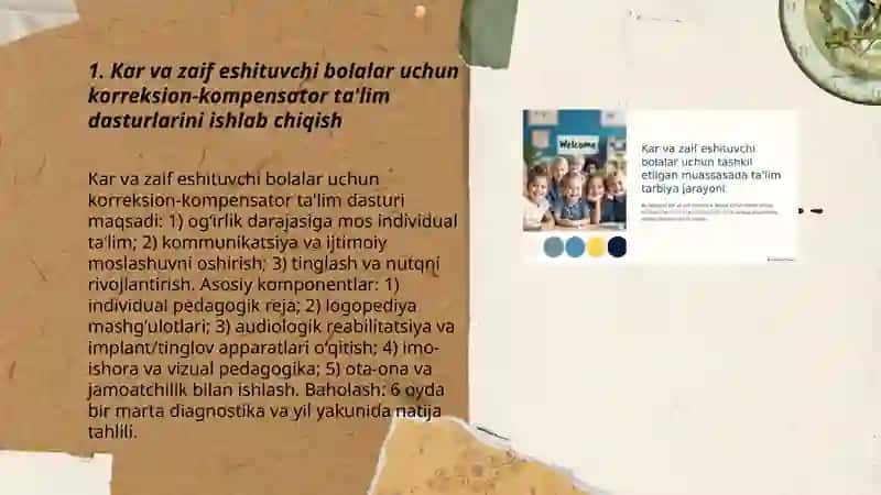 Kar va Zaif eshituvchi bolalar maktab internatida karreksion kompensator ish 3