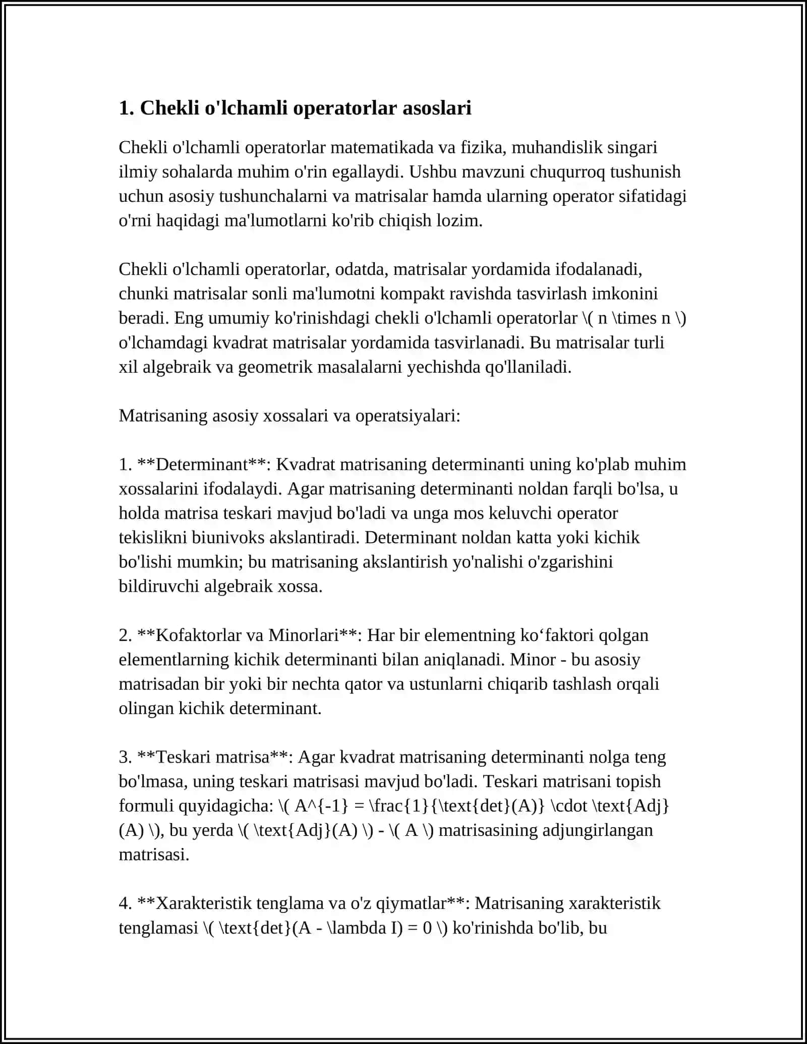 MUSTAQIL ISH Mavzu: CHEKLI OʼLCHAMLI APERATORLAR 3
