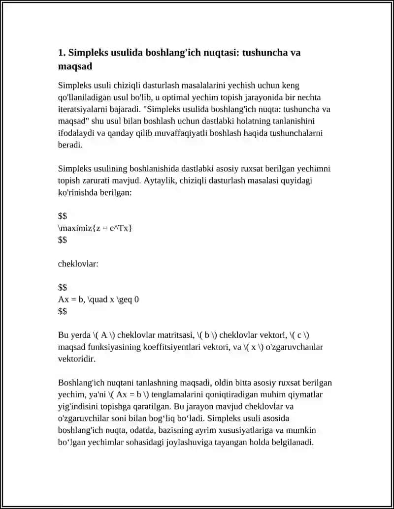 SIMPLEKS USULIDA BOSHLANGICH NUQTANING TANLANISHI 3
