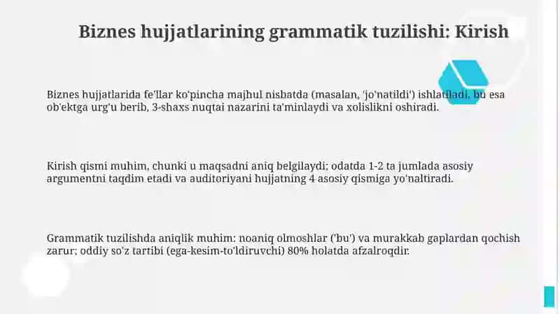 Biznes hujjatlarining grammatik tuzilishi 3