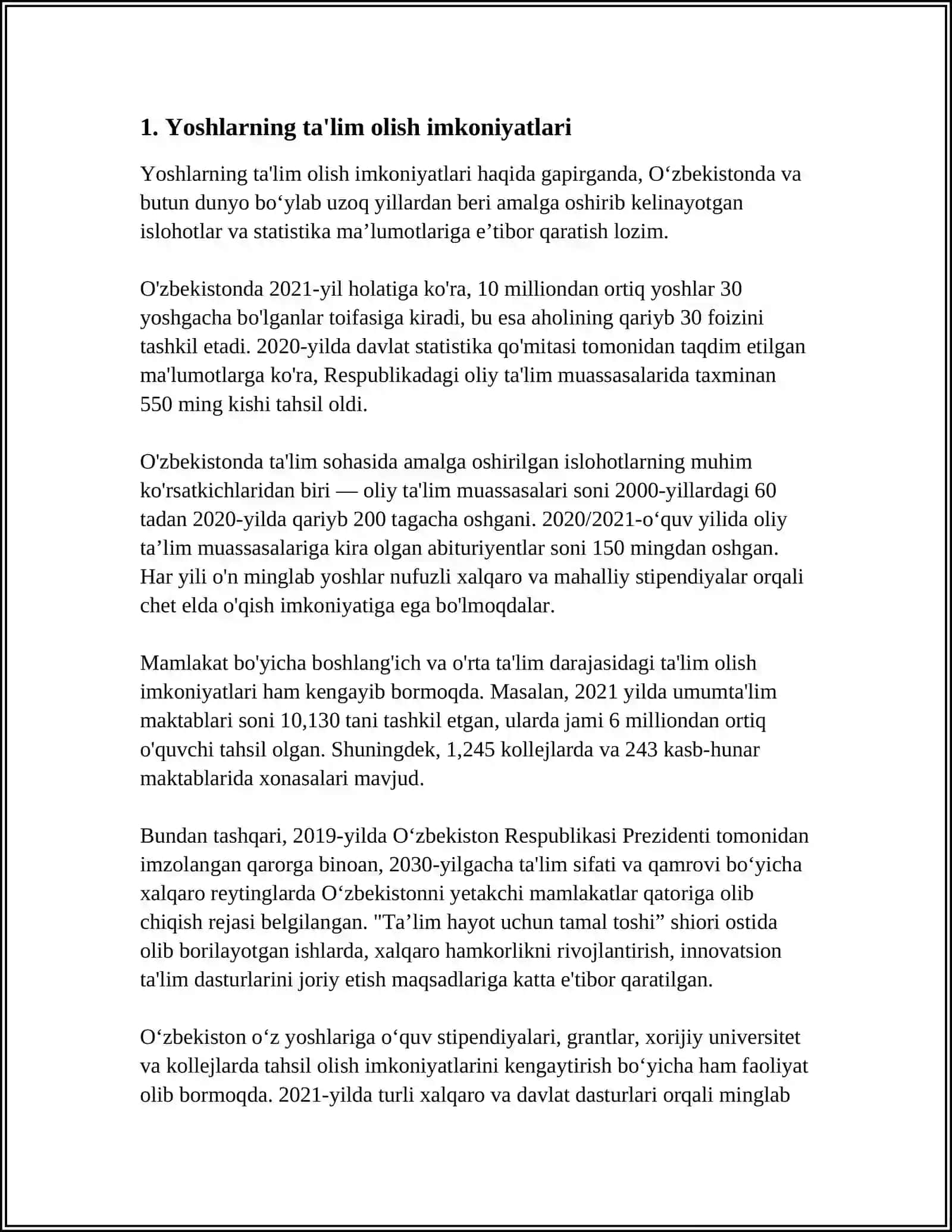 O‘ZBEKISTON RESPUBLIKASI MUSTAQILLIGINING 33 YILLIGIGA. "YANGI O'ZBEKISTON YOSHLARI" 3