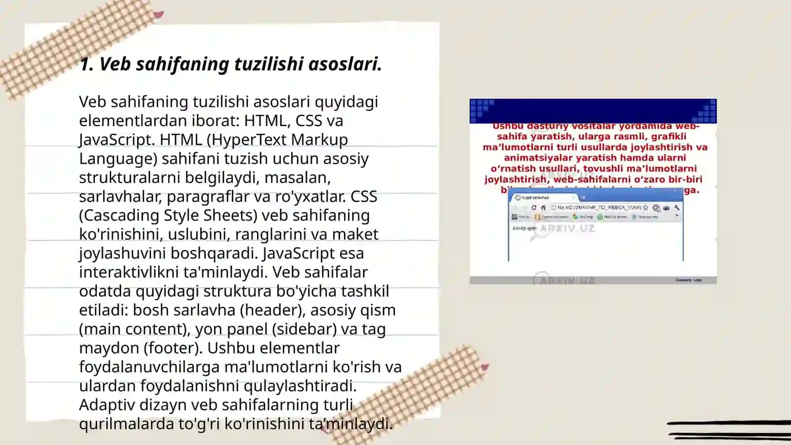 Veb sahifaning tuzilishi va yaratish imkoniyatlari 3