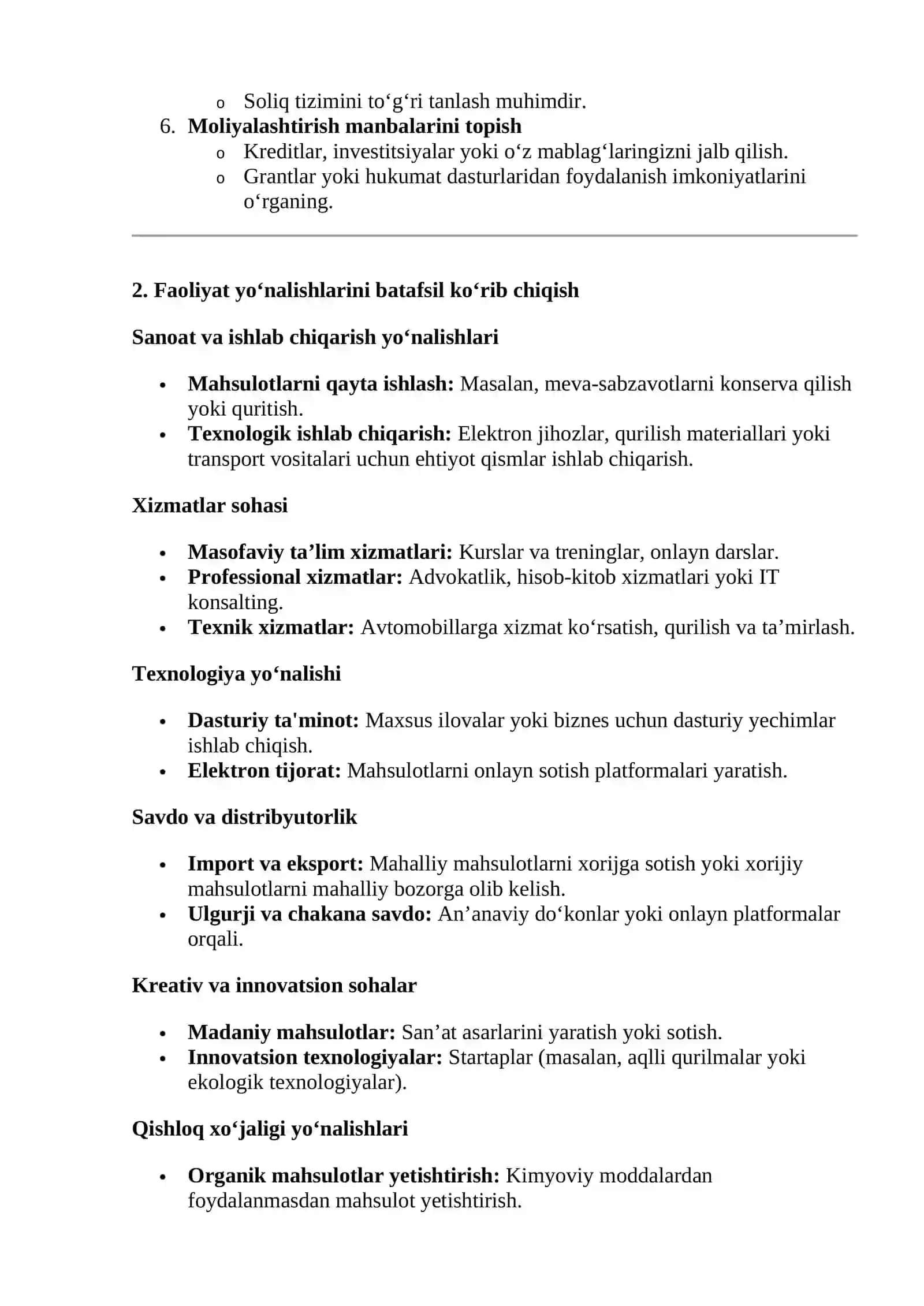 Yangi korxonani tashkil etish tamoyillari va faoliyat yonalishlarini tanlash 3
