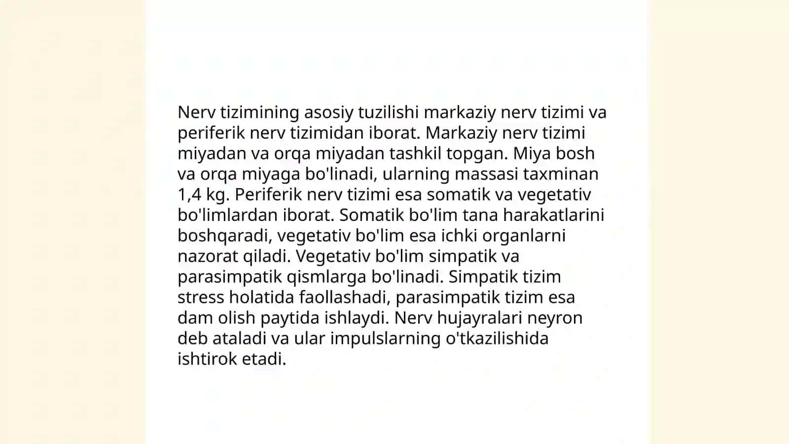 Nerv tizimi. Odam miya periferik nerv va orqa miya tuguni Abdurazzoqova Mushtariy 3