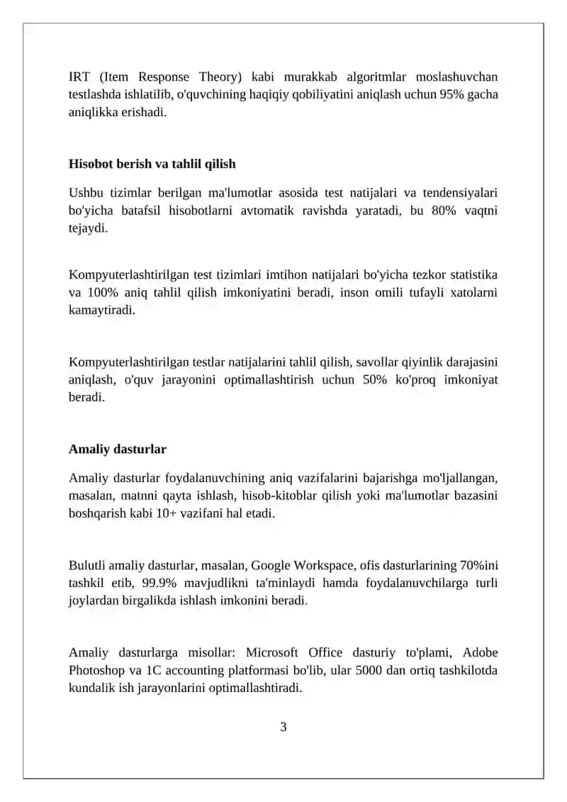 Kampyuterlashtirilgan test tizmi va ularning avzalliklari 3