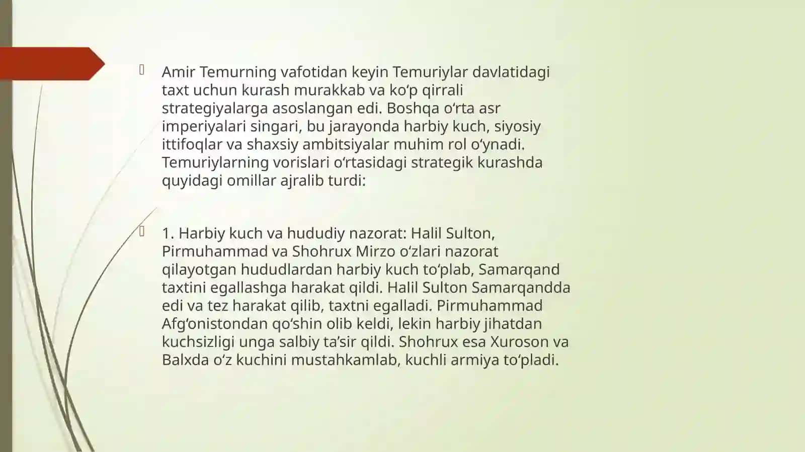 Amir Temur vafotidan keyin boshlangan taxt uchun kurashlar tahlili 3