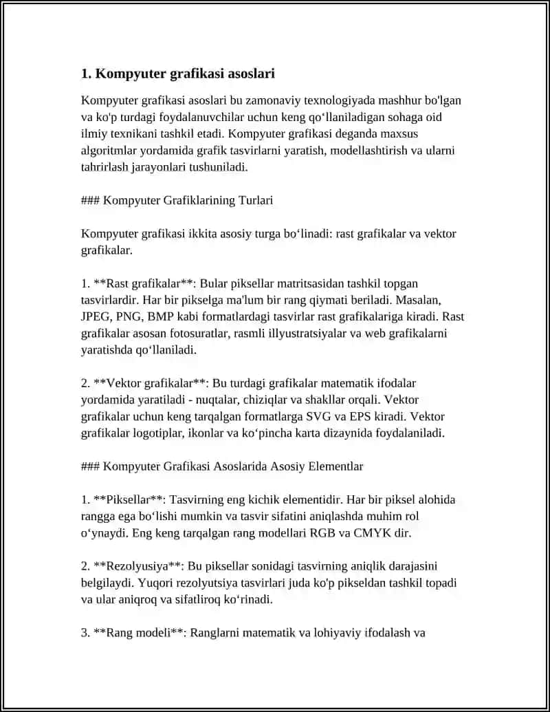 Kompyuter grafikasi va ularning turlari 3