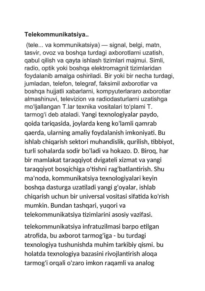 O'zbekistonda Telekommunikatsiya Va Simsiz Texnologiyalarning Rivojlanishiga Tasir Etuvchi Asosiy Omillar 3