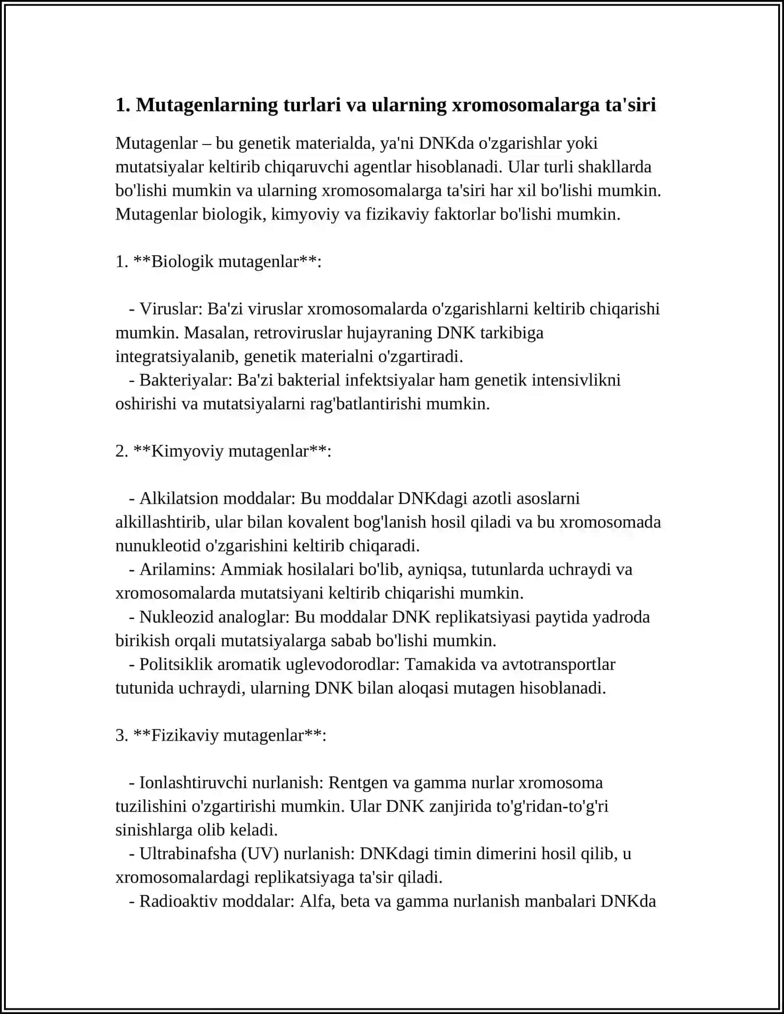 ORGANIZIMNING MUTAGEN TASIRIGA CHIDAMLILIGI TOMOS MORGANNING XROMOSOMA NAZARYASI.JINS GENETIKAS 3