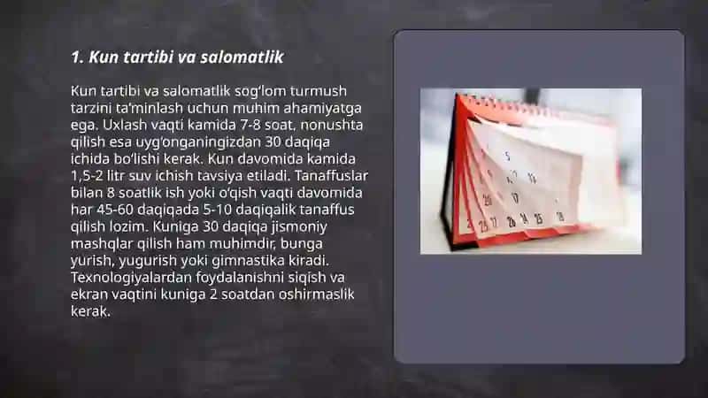Salomatlikni saqlashda kun davomida mehnat va dam olishning ahamiyati 3