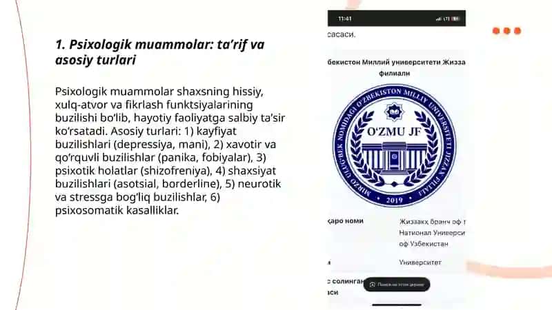 Psixologik muammolar, Asotsial xulq-atvor, Psixosomatik buzilish konsultatsasi 3