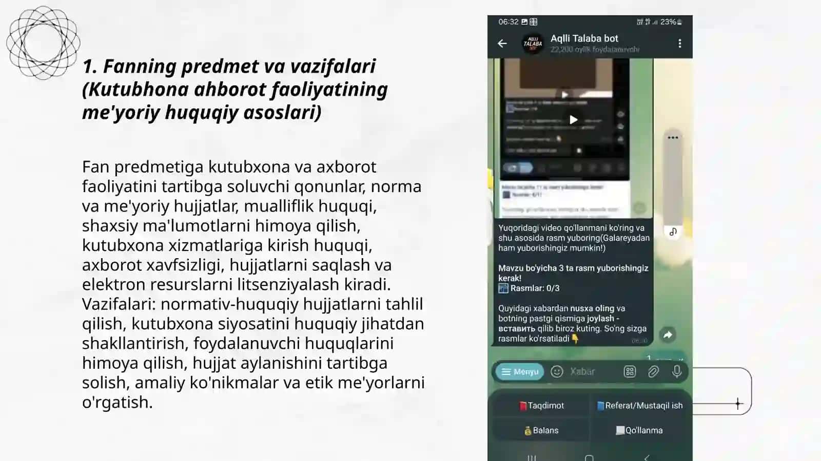 Kutubhona ahborot faoliyatining me'yoriy huquqiy asoslari faniga kirish 3