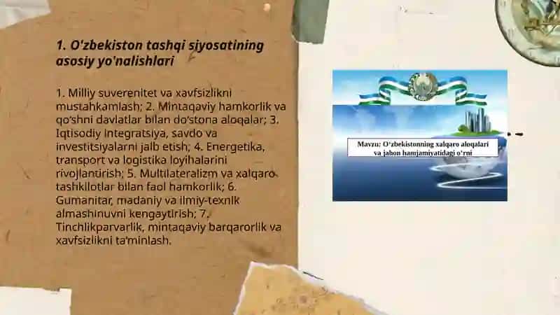 O'zbekistonning xalqaro aloqalari va jahon hamjamiyatidagi o'rni 3