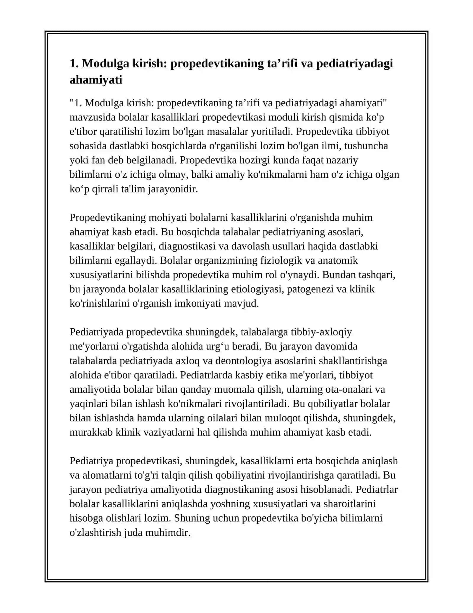 BOLALAR KASALLIKLARI PROPEDEVTIKASI MODULIGA KIRISH, MODULNING MAQSAD VA VAZIFALARI. PEDIATRIYADA ETIKA VA DEONTOLOGIYA MASALALARI 3
