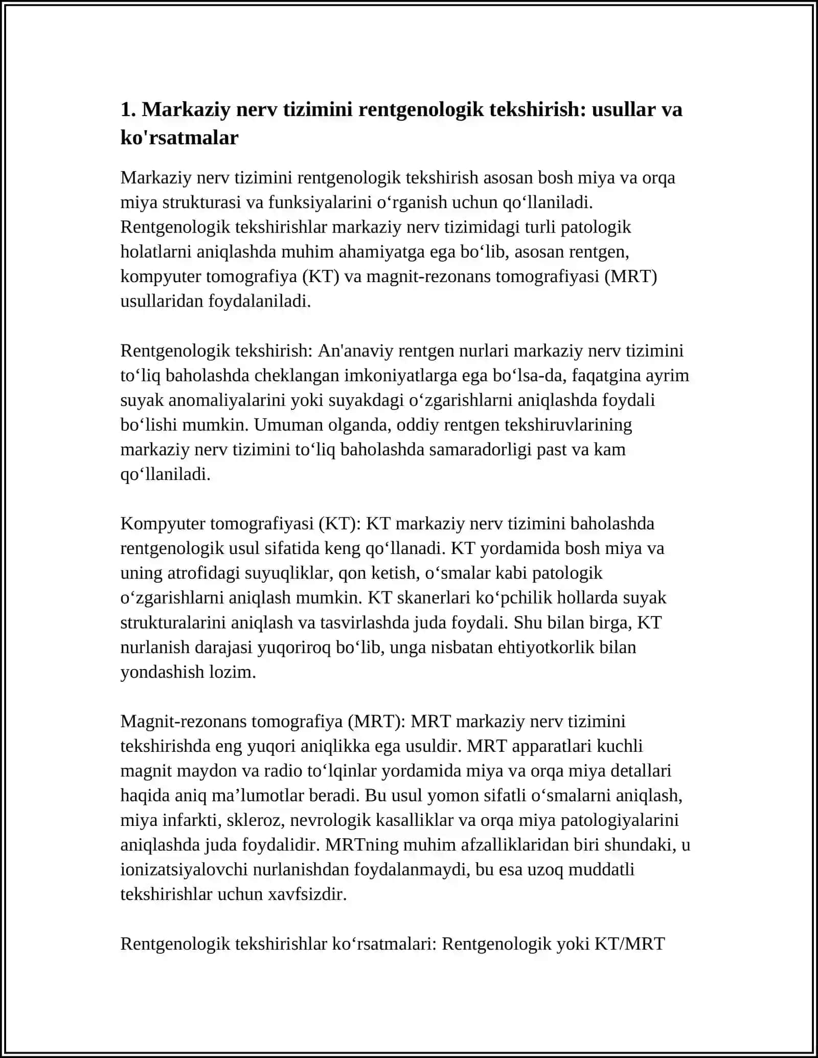 MARKAZIY NERV SISTEMASI TEKSHIRISH USULLAR RENTGEN KT MRT. VA PATOLOGIK HOLATDAGI TEKSHIRISHLAR 3