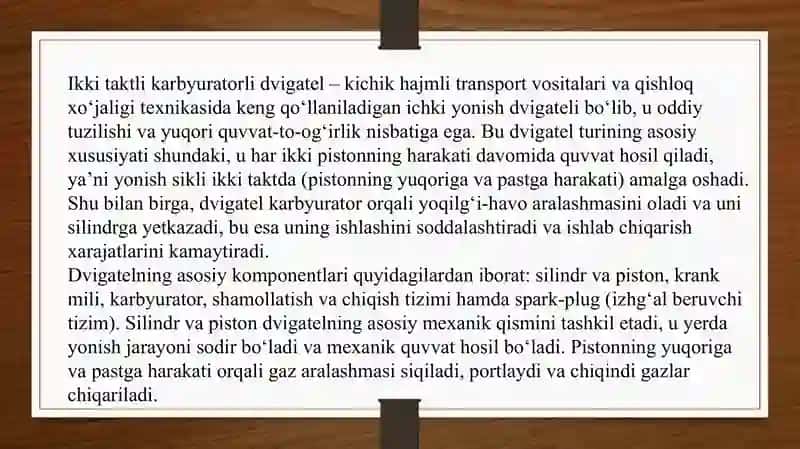 Ikki taktli karbyuratorli dvigatelning tuzilishi, ishlashi 3