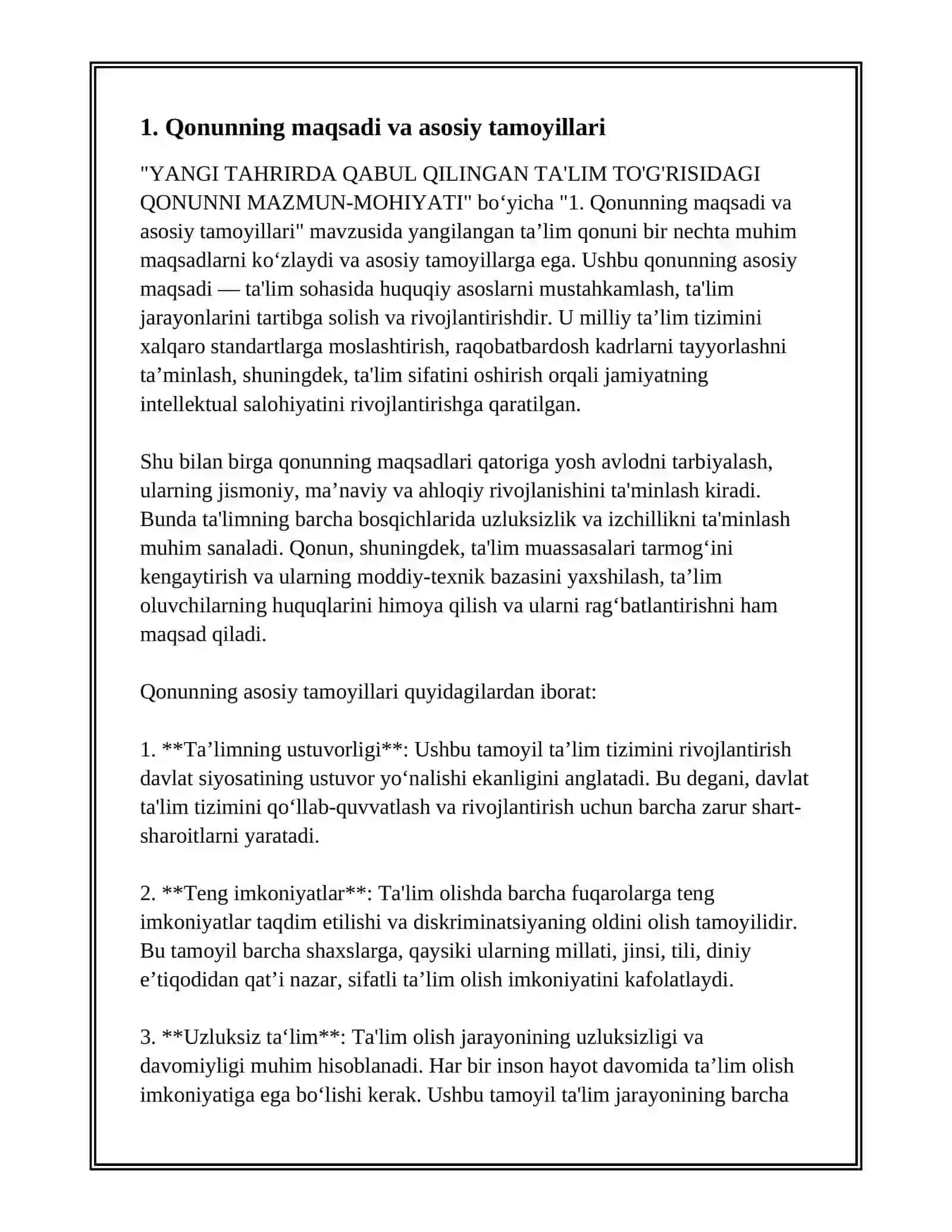 YANGI TAHRIRDA QABUL QILINGAN TA'LIM TO'G'RISIDAGI QONUNNI MAZMUN-MOHIYATI 3