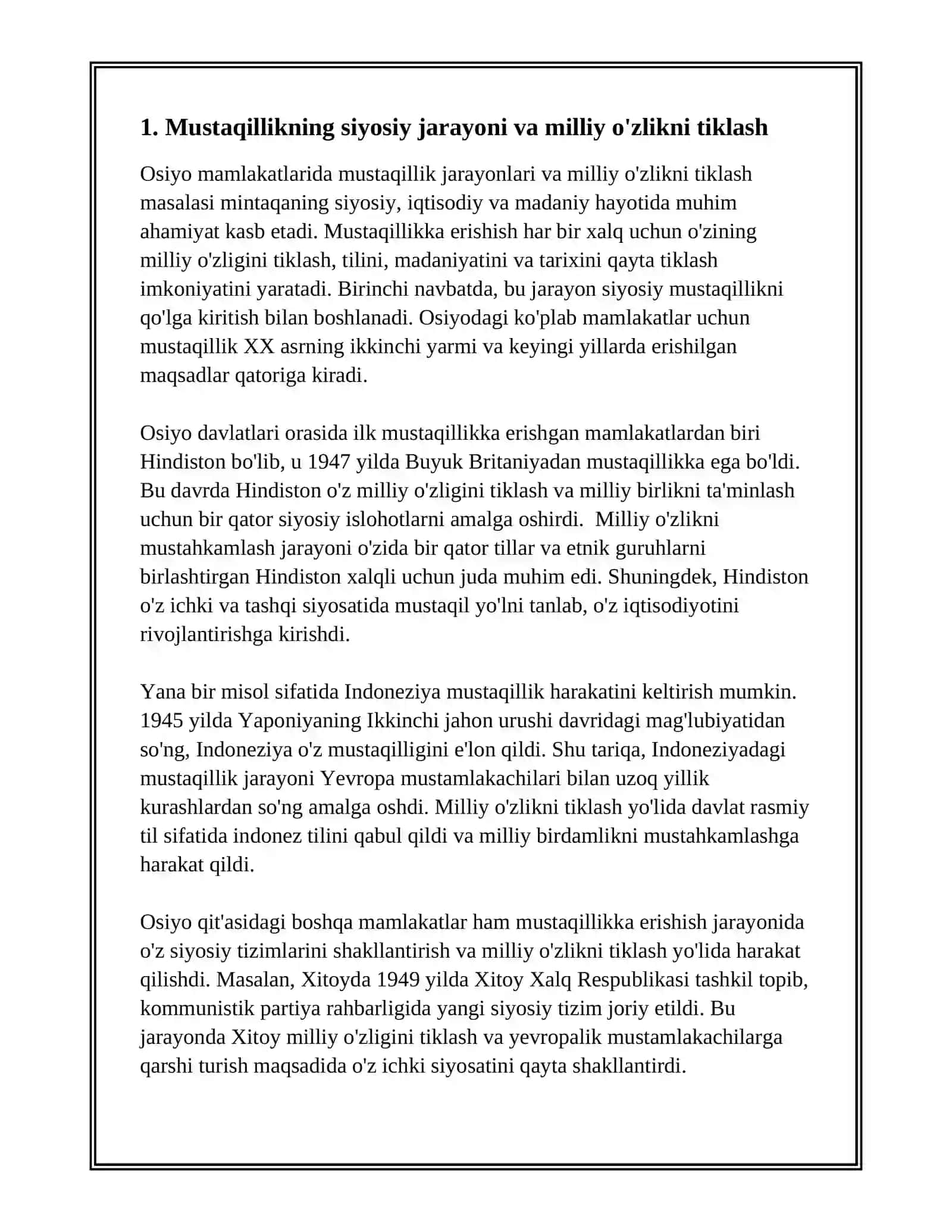 OSIYO MAMLAKATLARIDA MUSTAQILLIK VA TARAQQIYOT MUAMMOLAR 3