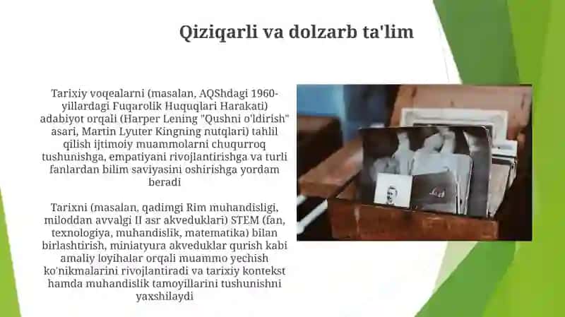 Tarix fanini boshqa fanlar bilan integrasiya qilishning afzalliklari 3