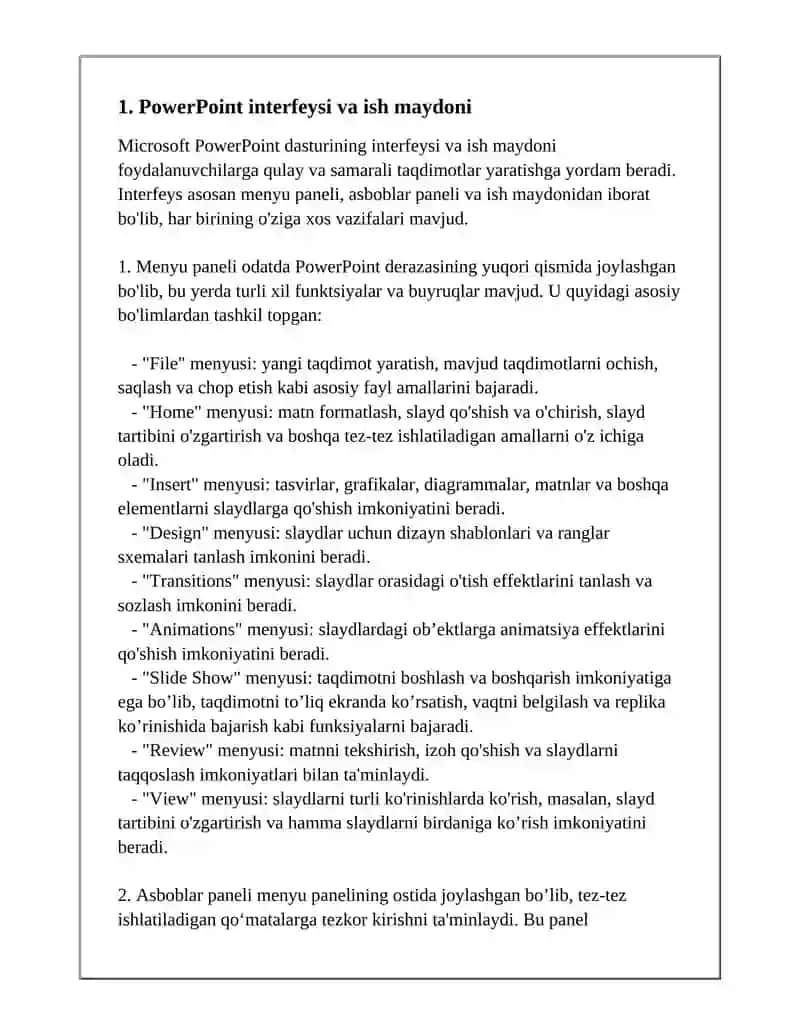 Microsoft powerpoint dasturining asosiy elementlari. Animatsion efifektlar. Taqdim etishni boshqarish 3