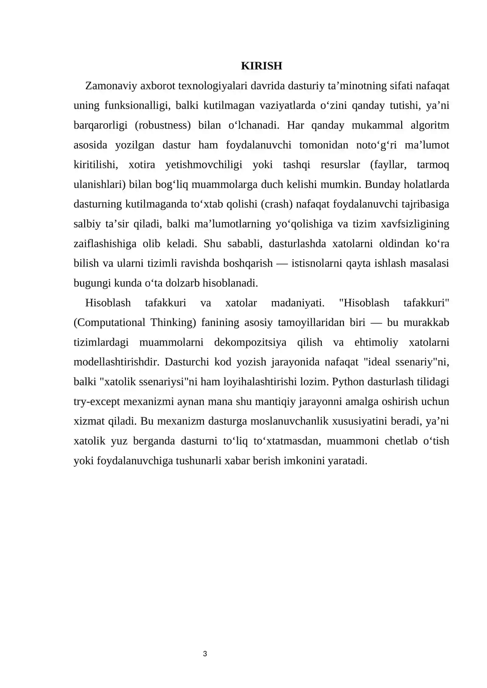 Istisnolarni qayta ishlash:Xatolarni oldini olish try -exceptdan foydalanish 3
