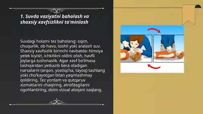 Suvda cho‘kayotgan odamga birinchi yordam ko‘rsatish 3